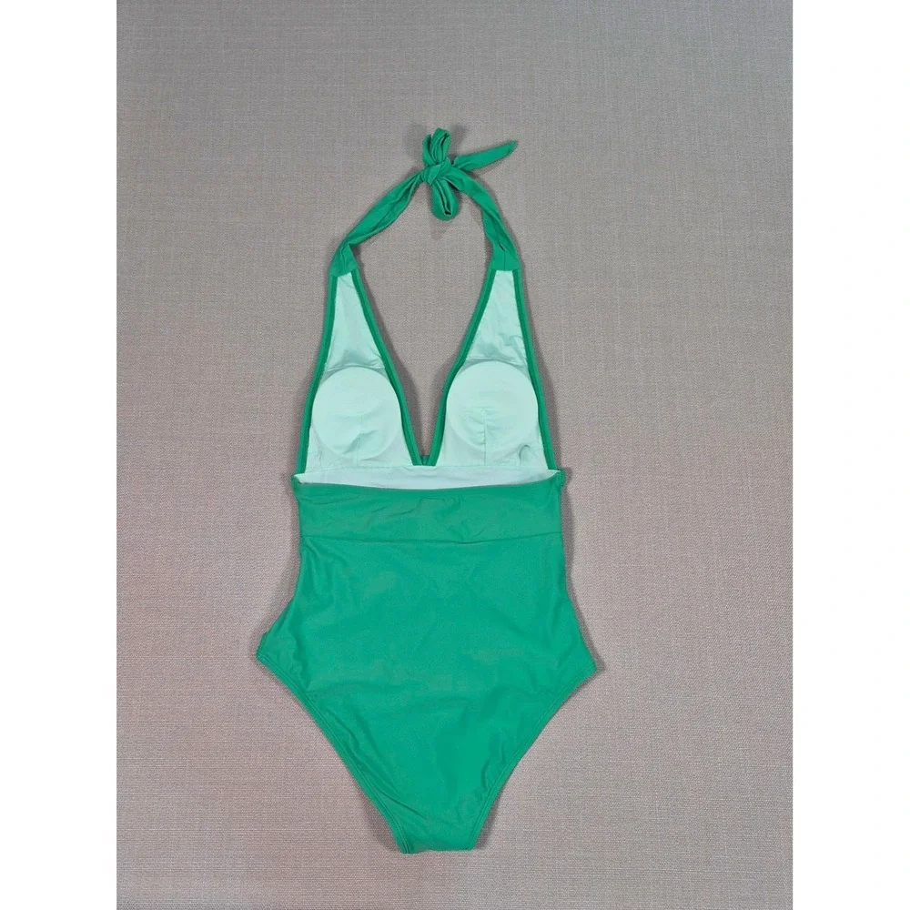 Cupshe Green Ruched Halter One Piece Swimsuit Tummy Control Padded Size‎ S New